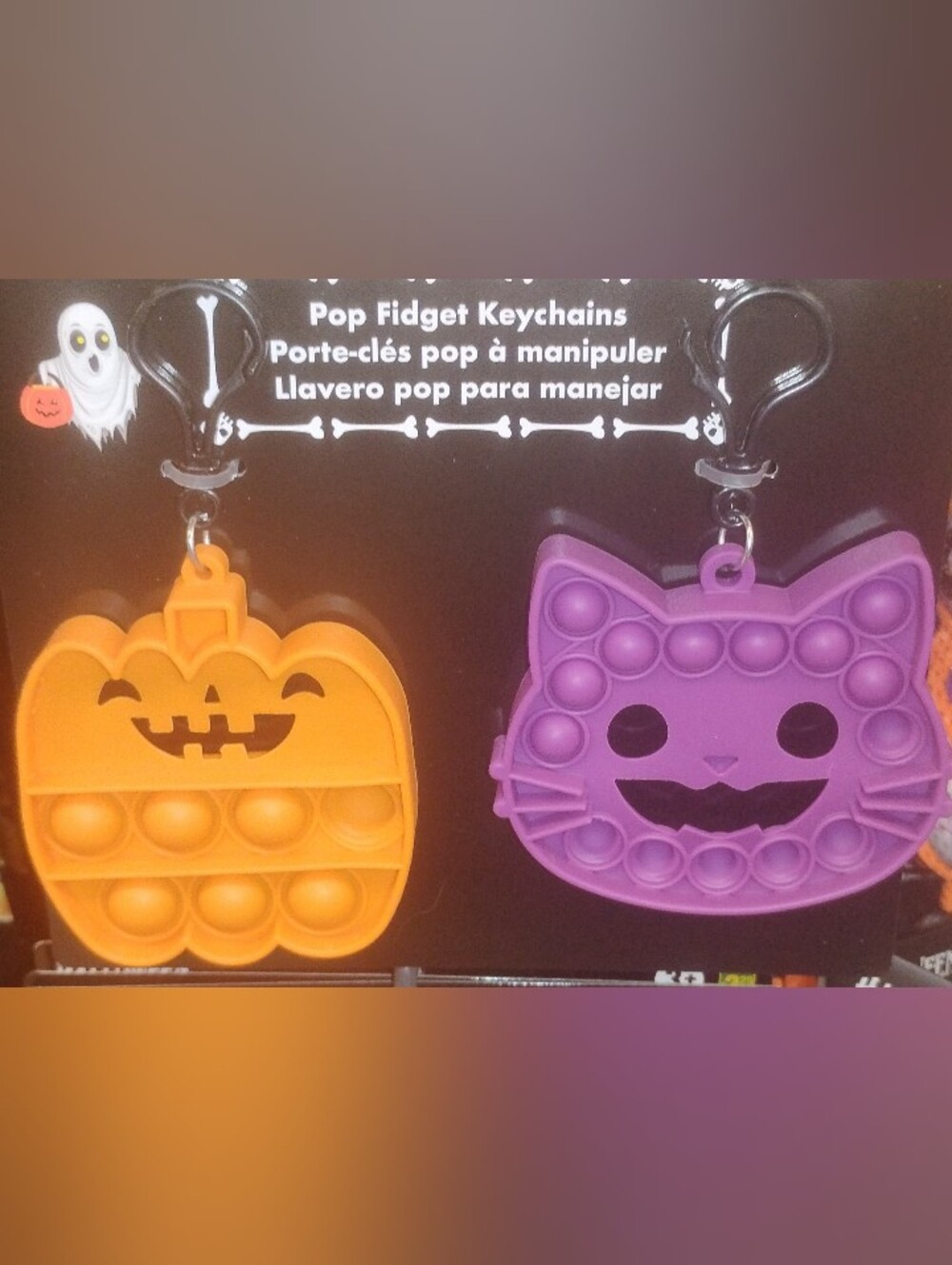 Kids Halloween Pop-it Fidget Keychain Set - Orange Pumpkin & Purple Cat